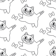 seamless simple black pattern, cat with bows, vector