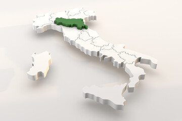 Italy map a 3d render isolated with Emilia Romagna italian regions