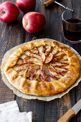Apple open pie or galette. Baking. Vegetarian food.