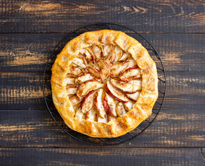Apple open pie or galette. Baking. Vegetarian food.