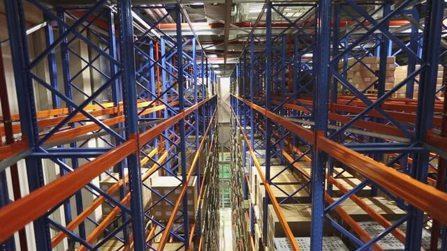 Distribution Warehouse High Rack Storage Aisle Going Down