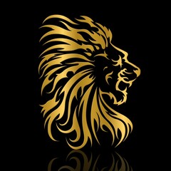 Naklejka premium Golden lion on black background