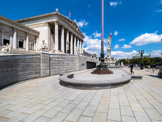 Obraz premium Austria, vienna, 2016, Jul, 10th Parliament with the Pallas Athene fountain, inner city, Vienna, Austria