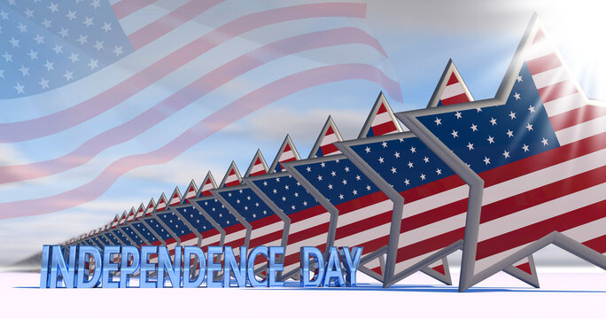 3d illustration Independence day. The stars are painted in the colors of the American flag.