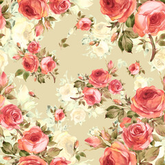 Obraz na płótnie Canvas Watercolor roses seamless pattern