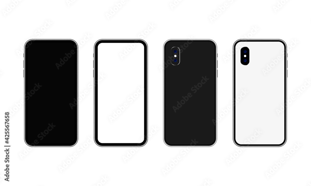 Poster realistic smartphone mockup set. cellphone frame with blank display isolated templates. mobile devic