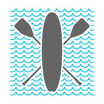 Stand up paddle boarding flat emblem illustration