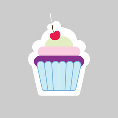 Cupcake for birthday greeting cards or party invitations, vector. Birthday party background in flat design style