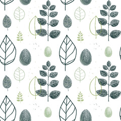 Birds and leaves. Set of digital seamless patterns.