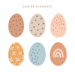 Abstract Easter eggs set, boho colored eggs, decoration Easter eggs, colorful multi-colored decor, isolated eggs set, Happy Easter vector card