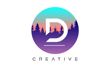 Creative D Letter Logo Design with Pine Forest Vector Shapes and Pastel Colors