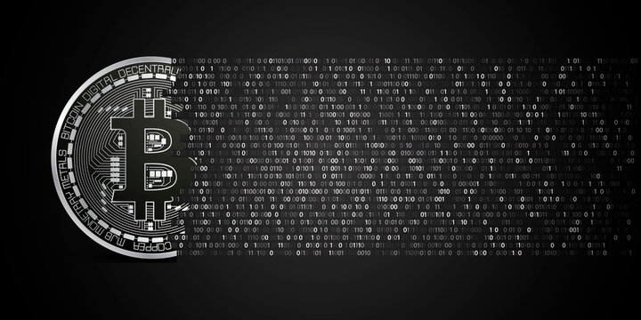 Bitcoin with binary code background