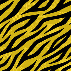 金色の和柄と虎柄のパターン背景素材