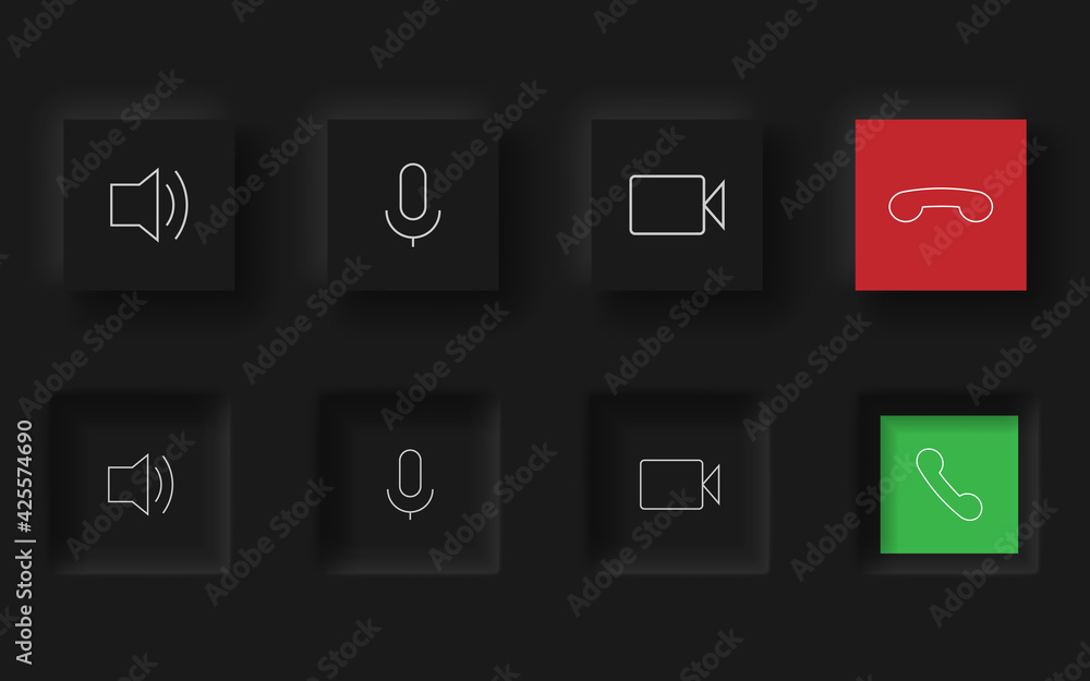 Fototapete Black buttons in Neomorphism design style. Communication buttons set modern buttons. Vector