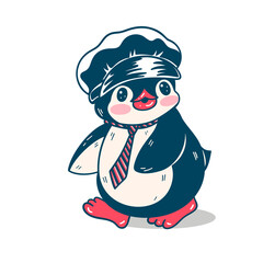 Winter illustration. Funny cartoon penguin  isolated on a white background