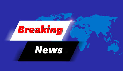 Fototapeta premium Here is a breaking news alert banner for television with a world map featuring Europe, Asia and Africa.