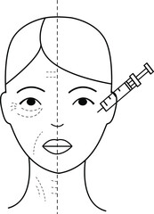 Anti-aging treatments for women, botox and fillers. flat vector on white background
