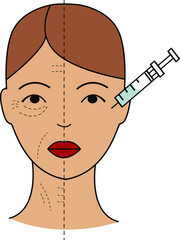 Anti-aging treatments for women, botox and fillers. flat vector on white background