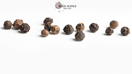 Black pepper seeds on white background