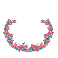 Raster flower wreath. Floral illustration on white background. Botanical image can be used for wedding invitation, design template, greeting card, patterns fill.