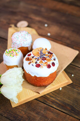 holiday Easter cake easter eggs portion on the table mood family holiday rustic meal top view copy space for text food background 