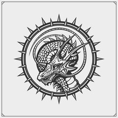 Dragon emblem for sport club. Vector illustration. Print design for t-shirt.