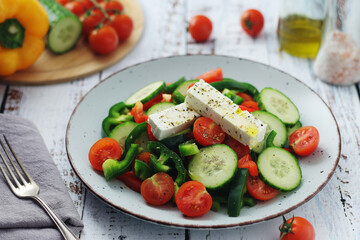 Traditional Greek salad on the plate