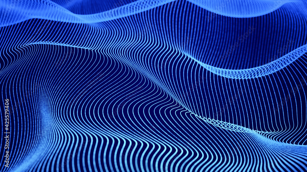 Aufkleber abstract blue hologram energy line grid wave flowing in cyberspace, sci-fi digital art geometric par