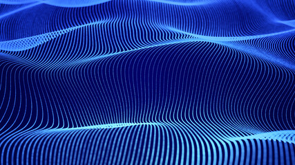Fototapeta na wymiar Abstract blue hologram energy line grid wave flowing in cyberspace, Sci-fi digital art geometric particle light surface futuristic technology background, 3d rendering illustration