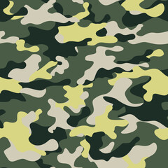 Camouflage green seamless vector pattern, military texture for printing.