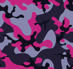 Camouflage purple seamless vector pattern, military texture for printing.