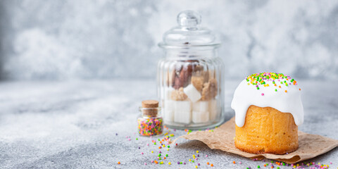 holiday Easter cake easter eggs portion on the table mood family holiday rustic meal top view copy space for text food background 