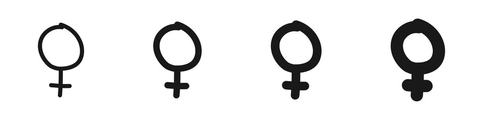 Set of hand-drawn woman symbol Isolated on white background. Gender. Doodle style. Vector illustration