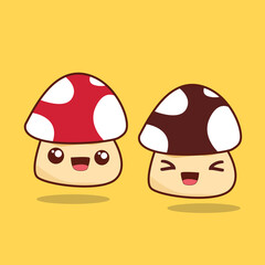 Cute mushroom cartoon friendship vector illustration