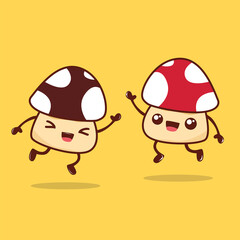 Cute cartoon mushrooms  set vector illustration