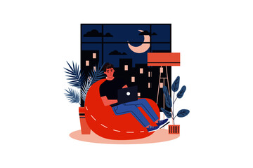 Naklejka premium daily activity illustration sit and laptop