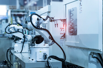 Automatic robot in a smart factory. Assembly line