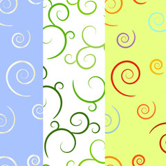 Set of three seamless floral background. Pattern of spirals. Vector design.