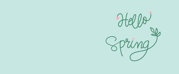 Hello spring design word on green background with copy space, illustration template for spring season