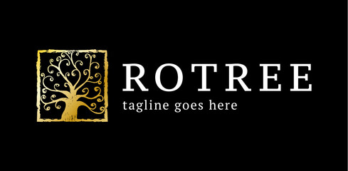 Royal Tree Logo. Abstract linear vector tree logo icon design. Universal luxury premium solid symbol. Creative park nature bio relax spa sign logotype.