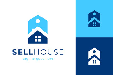 Home sale logo. Real Estate House Sale Price Tag Vector Abstract Illustration Logo Icon Design Template Element