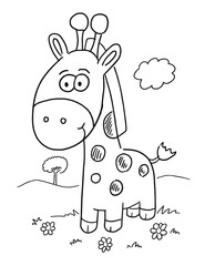 Cute Safari Giraffe Coloring Book Page Vector Illustration Art