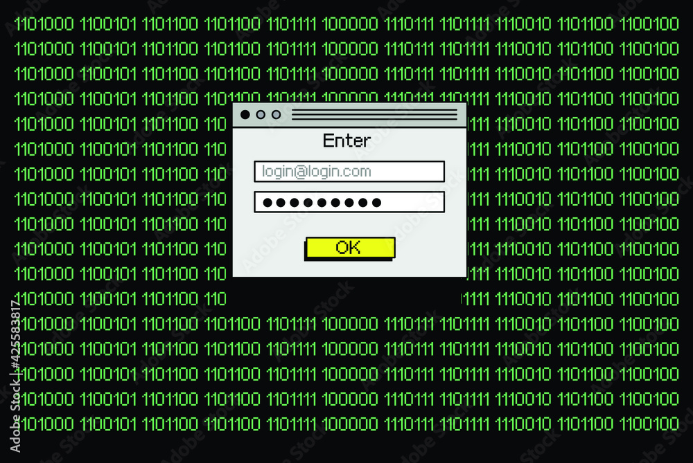 Aufkleber Computer screen with binary code on dark background. Concept of malware, ransomware and virus program.