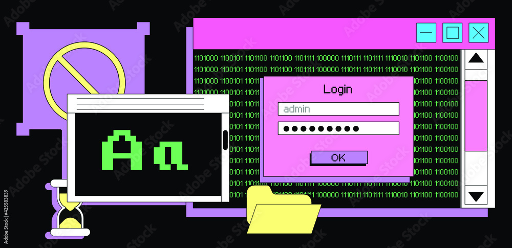 Aufkleber Computer screen with binary code on dark background. Concept of malware, ransomware and virus program.
