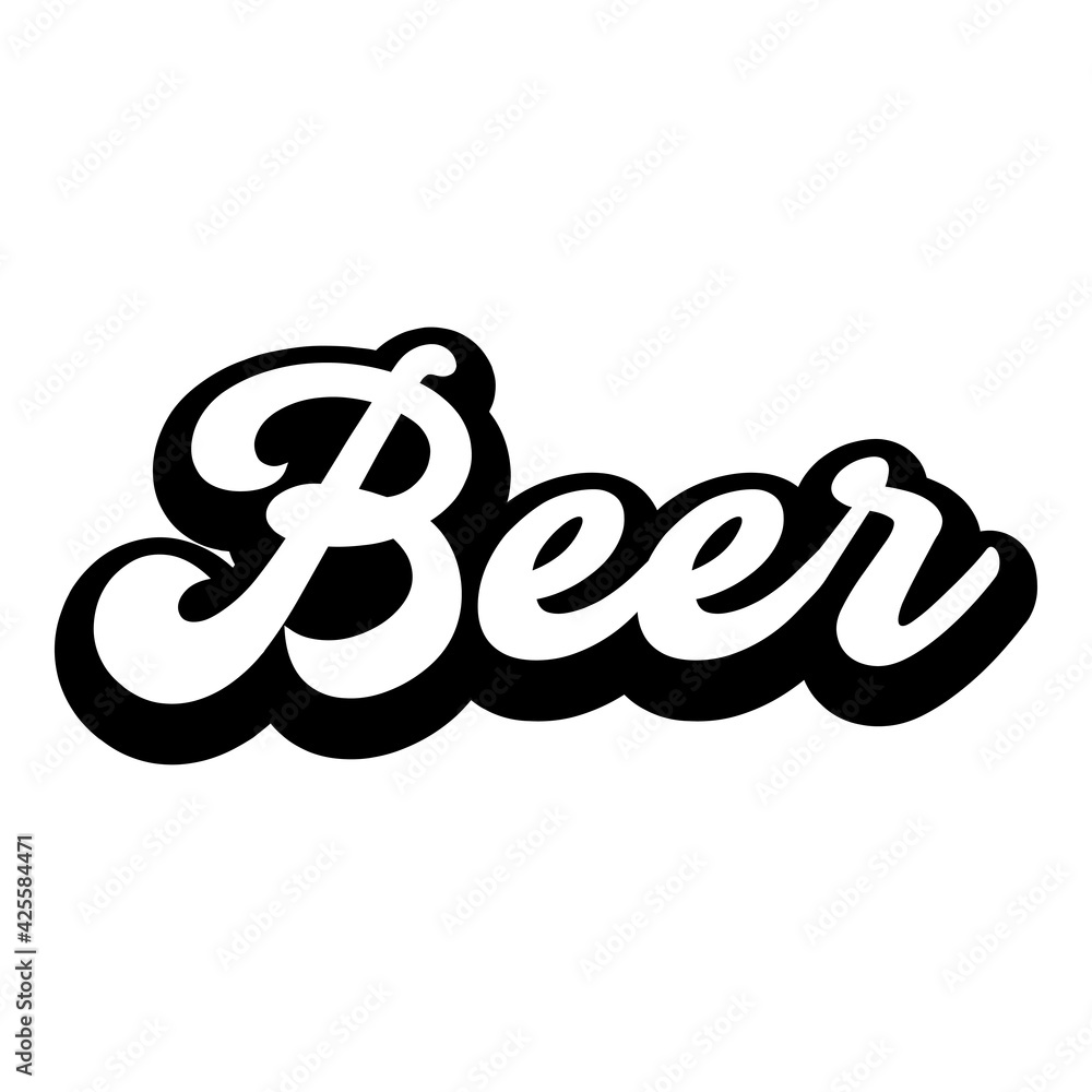 Poster logotipo con texto manuscrito beer escrito a mano con sombra en color negro