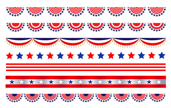 American abstract flag symbols decorative banner border divider set.