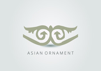 Ivory ornate linear ornaments in Kazakh traditional style. Asian floral designs. Abstract Asian elements of the national pattern of the ancient nomads of the Kyrgyz, Mongols, Kazakhs, Tatars. Vector.