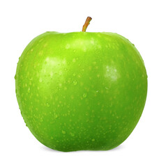 Fresh green apple and water drop isolated on white.