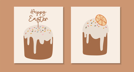 Abstract Easter cake set, boho isolated sweet bread set, delicious Easter cake decoration, colorful multi-colored decor cake, traditional Easter ornaments, Happy Easter vector card