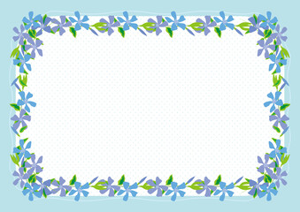 Pastel Blue Frame with Big leaf Periwinkle and Pastel Blue Polka Dot Background